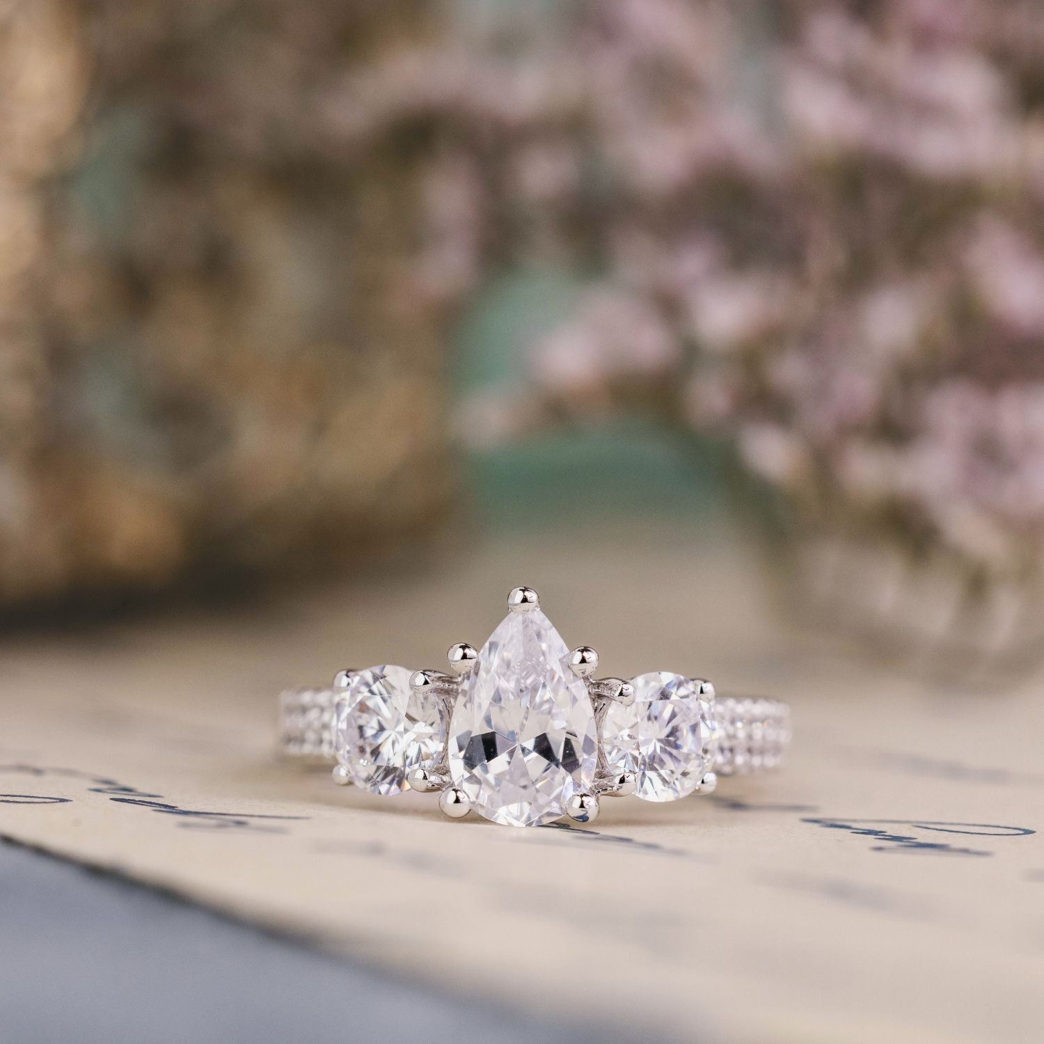 Marquise Shaped Three Stone Lab Grown Diamond Engagement Ring